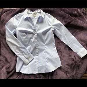 H&M blue and white striped button down blouse.